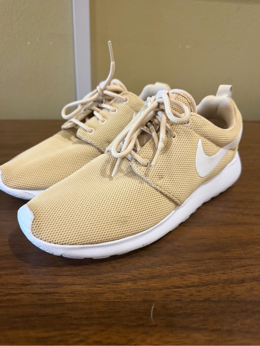 Nike Beige Mesh Casual Sneakers with White Swoosh